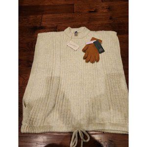 Off-white/Ivory Cable Knit Sleeveless Vest Crew Neck Draw String Hem NWT